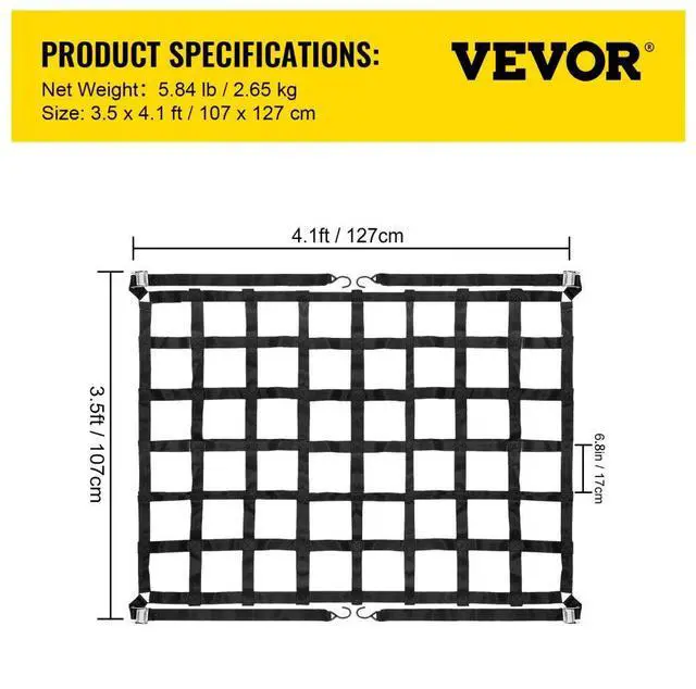 Alt view image 8 of 8 - VEVOR Truck Bed Cargo Net 3.5x4.1ft Truck Cargo Net Zinc Plate 4 S-hook Straps Hot
