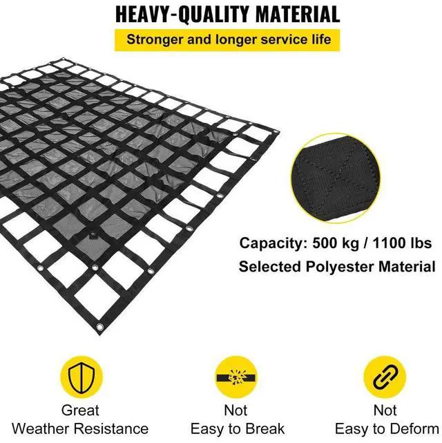 Alt view image 4 of 8 - VEVOR 2Ton/4400LBS Truck Bed Cargo Net Reinforced Web Cargo w/ 4 S-Hook Straps