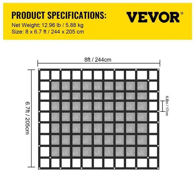 Alt view image 8 of 8 - VEVOR 2Ton/4400LBS Truck Bed Cargo Net Reinforced Web Cargo w/ 4 S-Hook Straps
