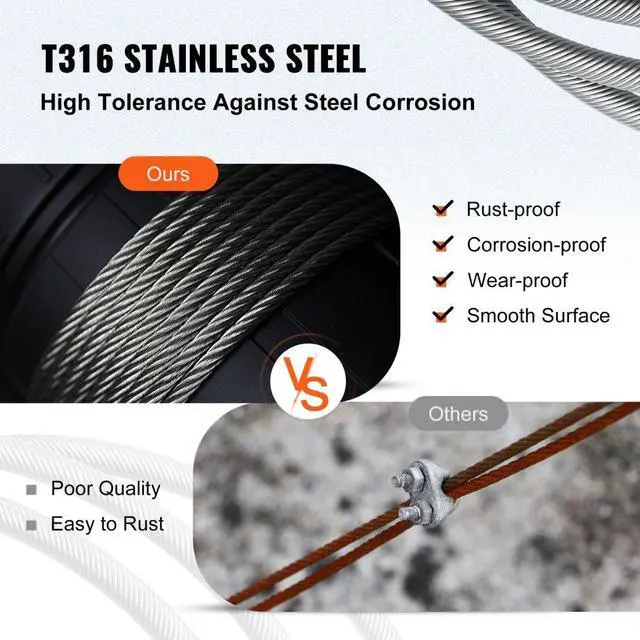 Alt view image 4 of 8 - VEVOR 500ft 1x19 Stainless Steel Cable Wire Rope 3/16 Airline Business