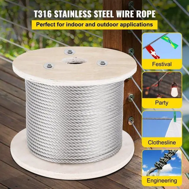 Alt view image 3 of 8 - VEVOR 500ft 1x19 Stainless Steel Cable Wire Rope 5/32 Lifting Fishery Mining