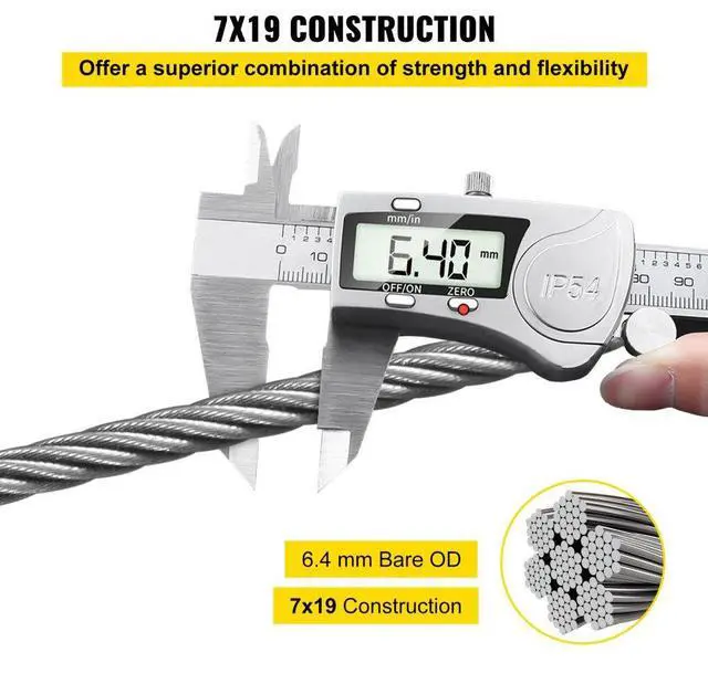 Alt view image 5 of 8 - VEVOR T304 Stainless Steel Cable Wire Rope,1/4",7x19,200ft Fishery Aircraft Strand