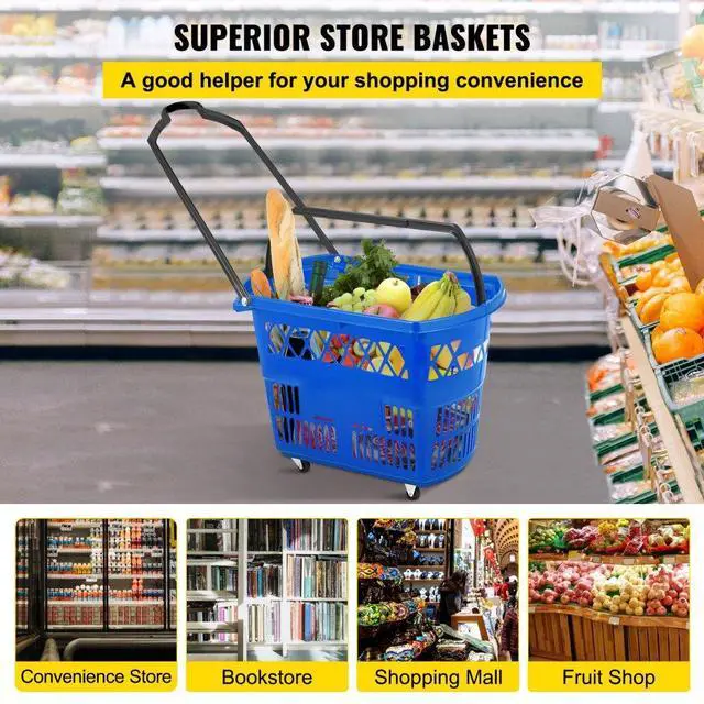 Alt view image 12 of 17 - VEVOR 6 PCS Shopping Carts Large Basket Blue Shopping Basket with Handle Portable and Durable Shopping Baskets for Retail Store (21 X 14 X 13 inch-6, Blue)