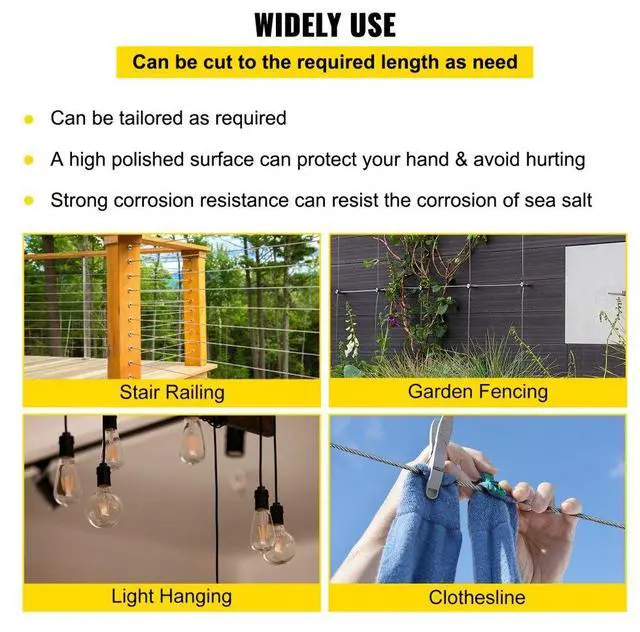 Alt view image 7 of 8 - VEVOR T304 Stainless Steel Cable Wire Rope,1/4",7x19,200ft Fishery Aircraft Strand