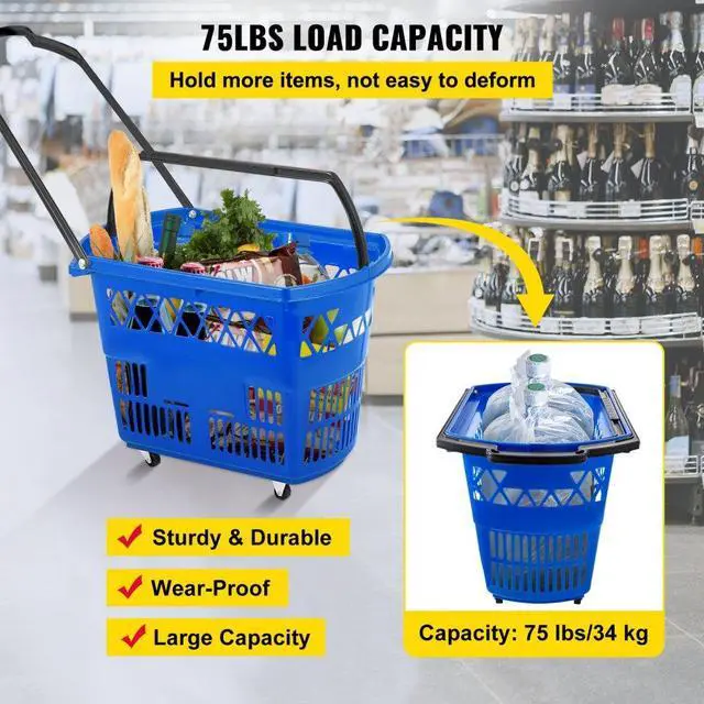 Alt view image 13 of 17 - VEVOR 6 PCS Shopping Carts Large Basket Blue Shopping Basket with Handle Portable and Durable Shopping Baskets for Retail Store (21 X 14 X 13 inch-6, Blue)