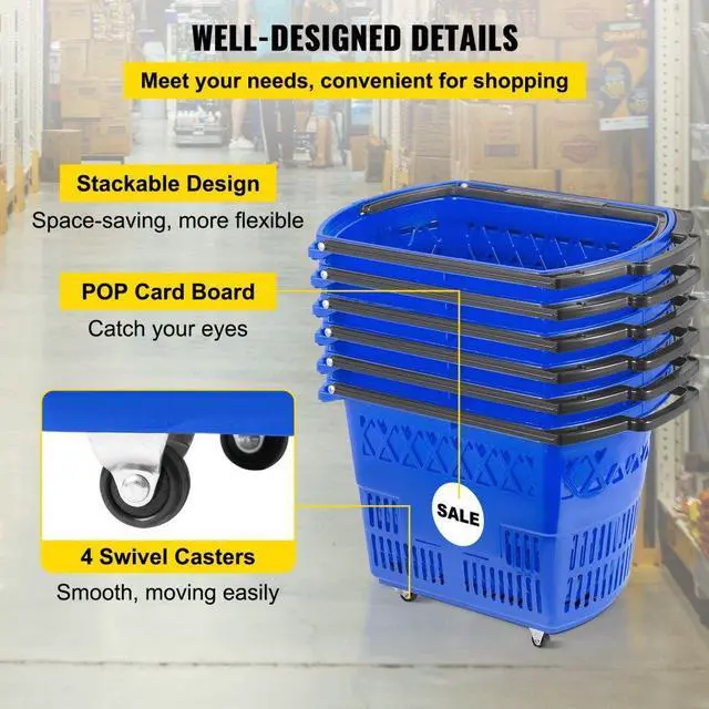 Alt view image 16 of 17 - VEVOR 6 PCS Shopping Carts Large Basket Blue Shopping Basket with Handle Portable and Durable Shopping Baskets for Retail Store (21 X 14 X 13 inch-6, Blue)