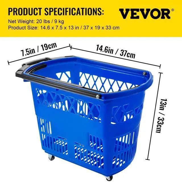 Alt view image 17 of 17 - VEVOR 6 PCS Shopping Carts Large Basket Blue Shopping Basket with Handle Portable and Durable Shopping Baskets for Retail Store (21 X 14 X 13 inch-6, Blue)