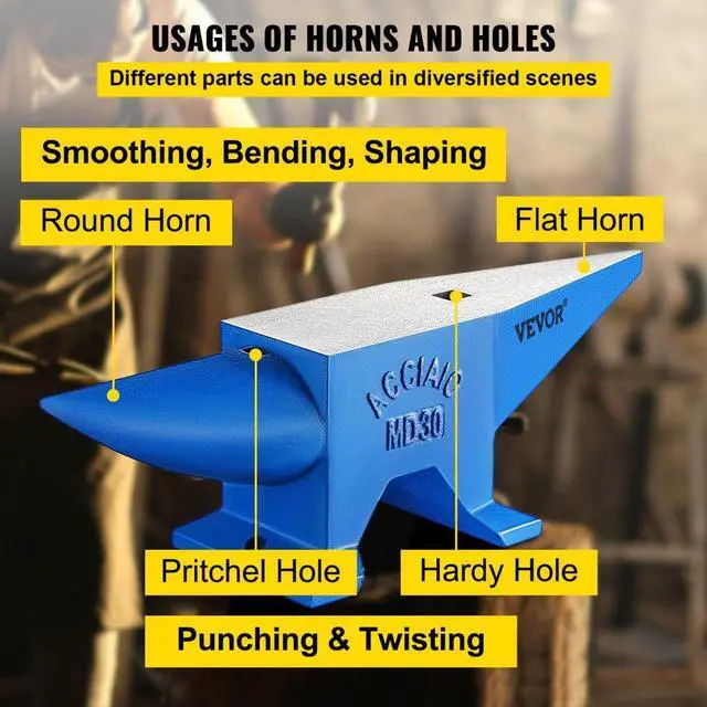 Alt view image 5 of 8 - VEVOR Round Horn 66 Lb Blacksmith Cast Steel Anvil Rugged Metal Work Heavy Duty