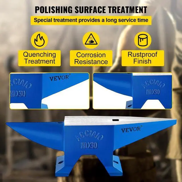 Alt view image 6 of 8 - VEVOR Round Horn 66 Lb Blacksmith Cast Steel Anvil Rugged Metal Work Heavy Duty