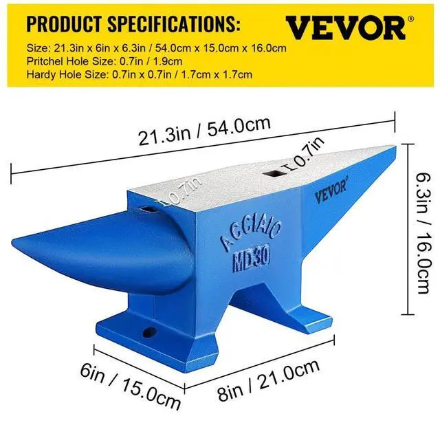 Alt view image 8 of 8 - VEVOR Round Horn 66 Lb Blacksmith Cast Steel Anvil Rugged Metal Work Heavy Duty