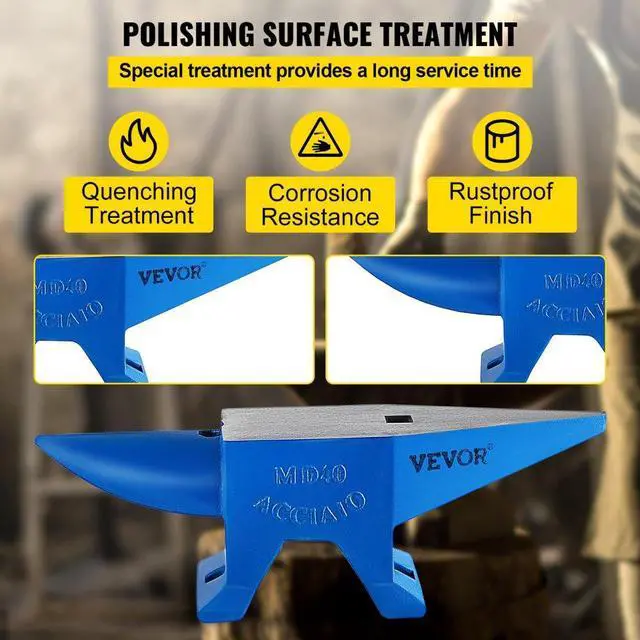 Alt view image 6 of 8 - VEVOR 88lb Blacksmith Anvil Steel Anvil 40kg Solid Heat Treated Round Horn Metal Work