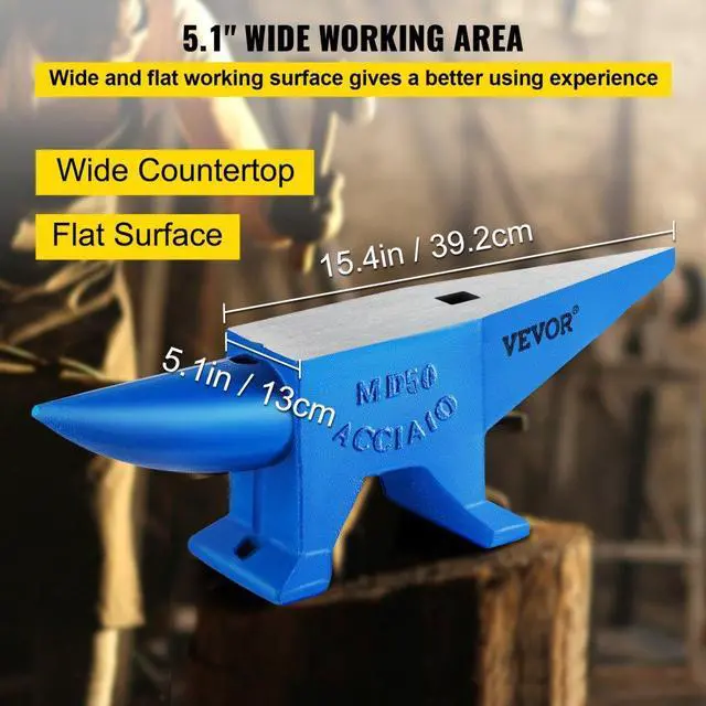 Alt view image 8 of 9 - VEVOR 110lb Blacksmith Anvil Steel Anvil 50kg Solid Heat Treated Round Horn Metal Work