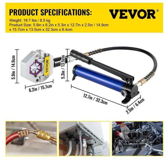Alt view image 8 of 8 - Split Hydraulic A/c Hose Crimper Kit Crimping Set Hose Fittings W/ Aluminum Pump
