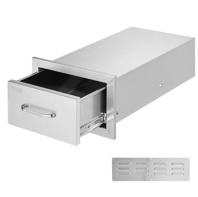 Alt view image 7 of 13 - VEVOR 8.5 x 14 BBQ Stainless Steel Single Drawers Flush Style + Handle Walled Island