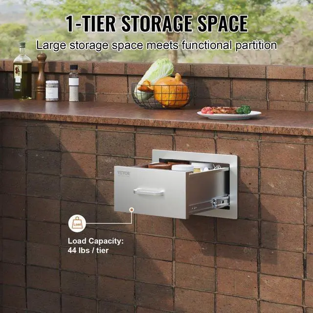 Alt view image 9 of 13 - VEVOR 8.5 x 14 BBQ Stainless Steel Single Drawers Flush Style + Handle Walled Island