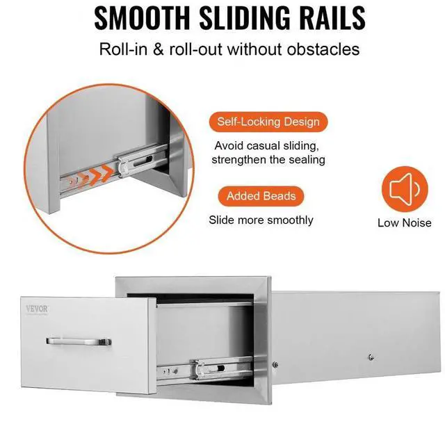 Alt view image 11 of 13 - VEVOR 8.5 x 14 BBQ Stainless Steel Single Drawers Flush Style + Handle Walled Island