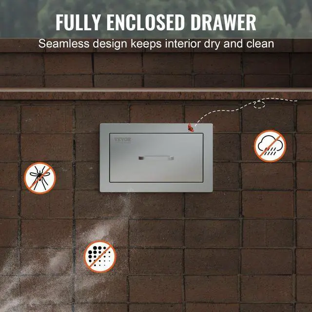 Alt view image 12 of 13 - VEVOR 8.5 x 14 BBQ Stainless Steel Single Drawers Flush Style + Handle Walled Island