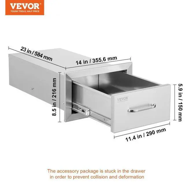 Alt view image 13 of 13 - VEVOR 8.5 x 14 BBQ Stainless Steel Single Drawers Flush Style + Handle Walled Island