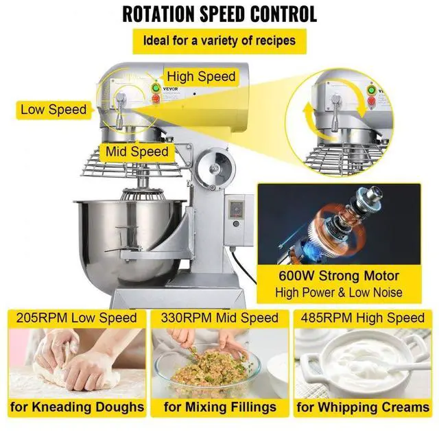 Alt view image 9 of 12 - VEVOR Commercial Electric Food Mixer 15Qt Stand Machine Dough Mixer 3 Speed 600W