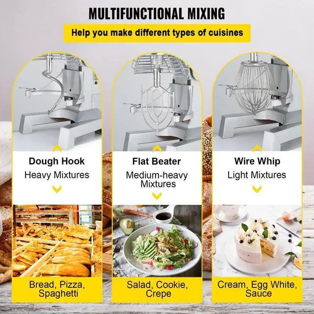Alt view image 10 of 12 - VEVOR Commercial Electric Food Mixer 15Qt Stand Machine Dough Mixer 3 Speed 600W