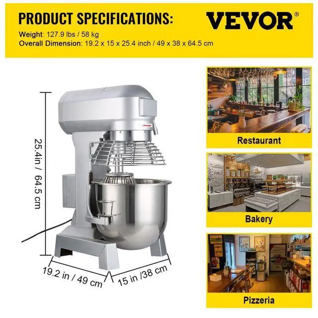 Alt view image 12 of 12 - VEVOR Commercial Electric Food Mixer 15Qt Stand Machine Dough Mixer 3 Speed 600W