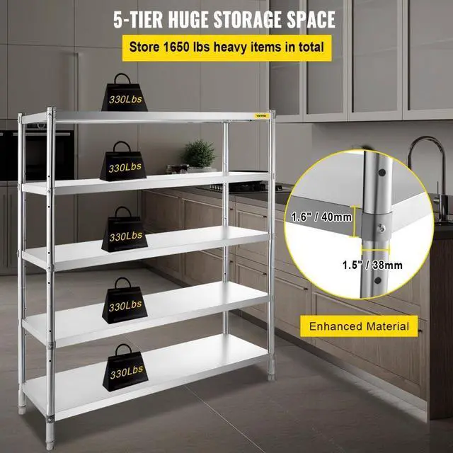 Alt view image 4 of 8 - Kitchen Shelves Shelf Rack Stainless Steel Shelving Organizer Units 60*72 Inch