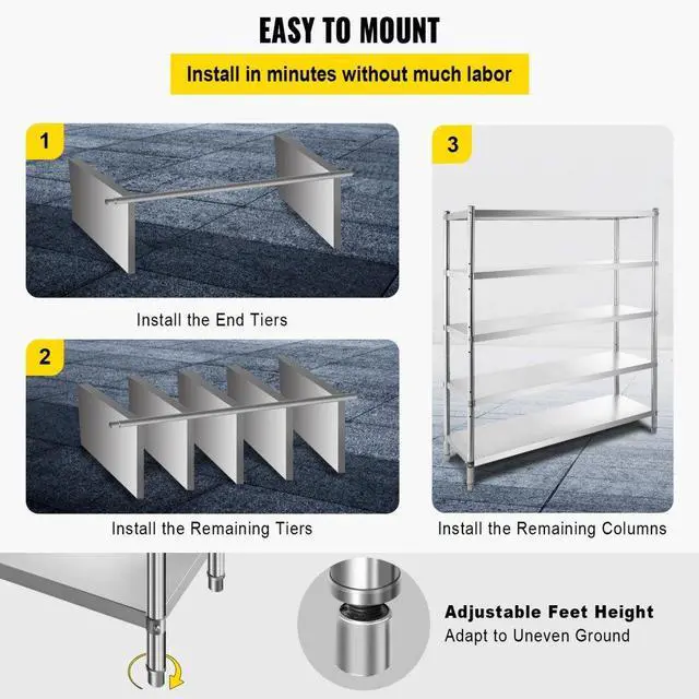 Alt view image 7 of 8 - Kitchen Shelves Shelf Rack Stainless Steel Shelving Organizer Units 60*72 Inch