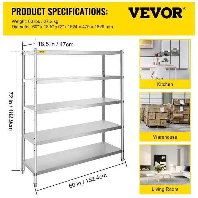 Alt view image 8 of 8 - Kitchen Shelves Shelf Rack Stainless Steel Shelving Organizer Units 60*72 Inch
