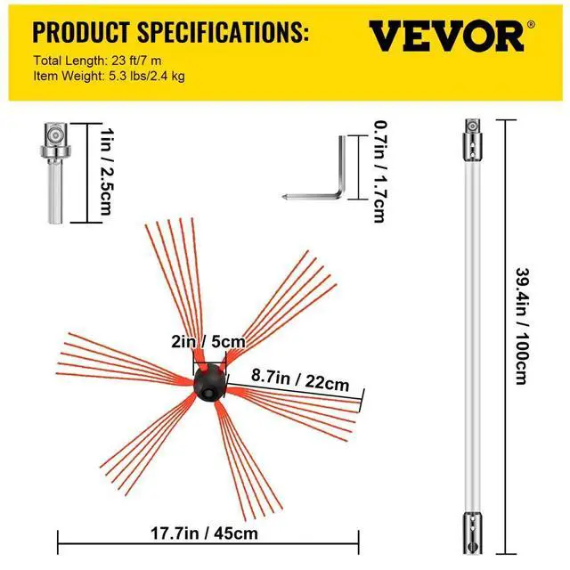 Alt view image 8 of 8 - Chimney Sweeping Brush Rotary Chimney Brush 275 Inch Chimney Brush Kit 7 Rods