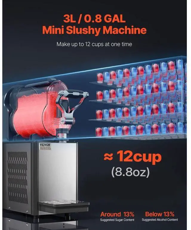 Alt view image 2 of 7 - VEVOR Commercial Slushy Machine, 3L Single Bowl Slush Drink Maker, 330W Frozen Drink Machine with Temperature Preservation, Stainless Steel Home Slush Frozen Drink Machine Automatic Clean, Black