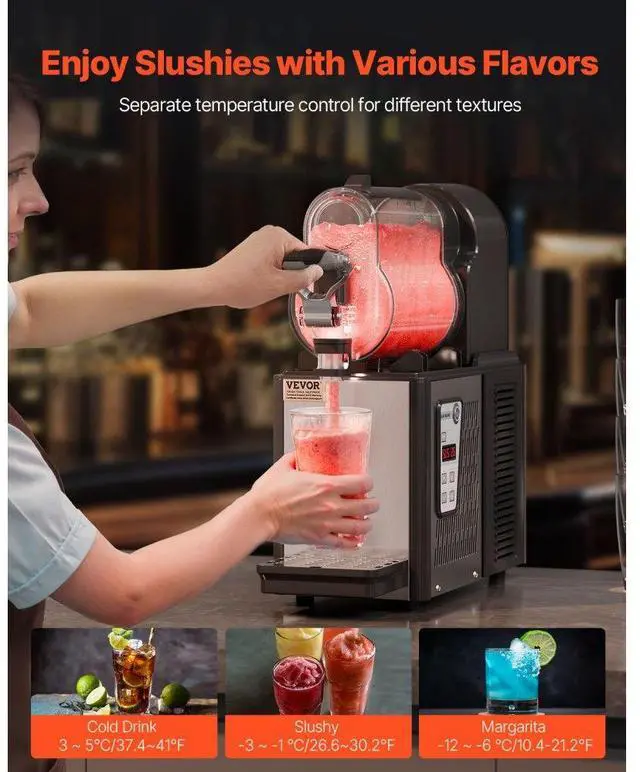 Alt view image 3 of 7 - VEVOR Commercial Slushy Machine, 3L Single Bowl Slush Drink Maker, 330W Frozen Drink Machine with Temperature Preservation, Stainless Steel Home Slush Frozen Drink Machine Automatic Clean, Black