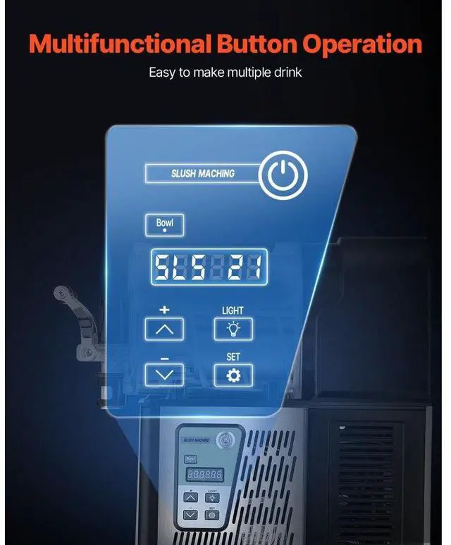 Alt view image 4 of 7 - VEVOR Commercial Slushy Machine, 3L Single Bowl Slush Drink Maker, 330W Frozen Drink Machine with Temperature Preservation, Stainless Steel Home Slush Frozen Drink Machine Automatic Clean, Black