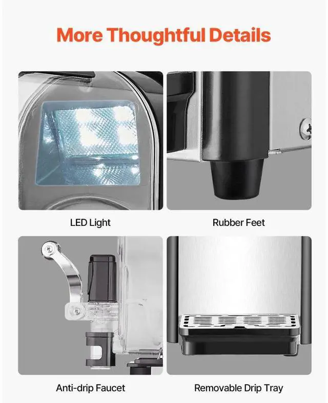 Alt view image 6 of 7 - VEVOR Commercial Slushy Machine, 3L Single Bowl Slush Drink Maker, 330W Frozen Drink Machine with Temperature Preservation, Stainless Steel Home Slush Frozen Drink Machine Automatic Clean, Black