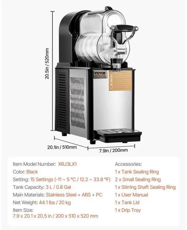 Alt view image 7 of 7 - VEVOR Commercial Slushy Machine, 3L Single Bowl Slush Drink Maker, 330W Frozen Drink Machine with Temperature Preservation, Stainless Steel Home Slush Frozen Drink Machine Automatic Clean, Black