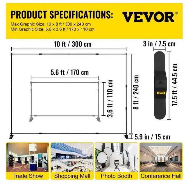 Alt view image 12 of 14 - vevor 8'x 8' - 10' x 8' backdrop banner stand newest step and repeat for trade show wall exhibitor photo booth background adjus