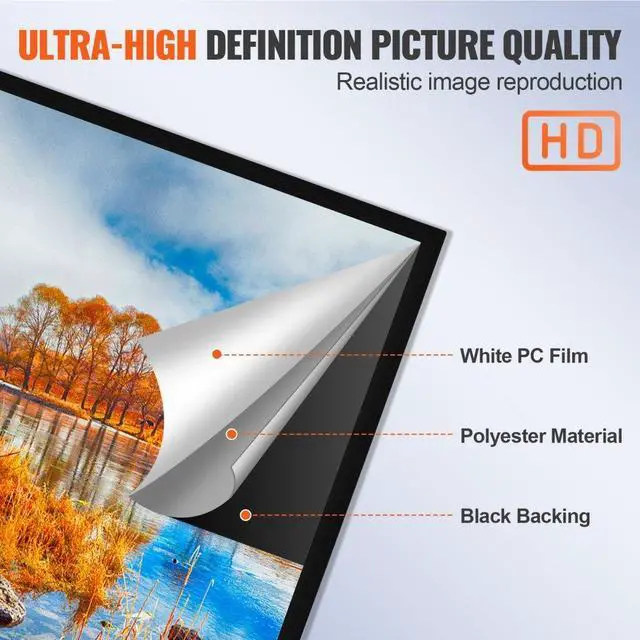 Alt view image 4 of 8 - VEVOR 120" Aluminum Fixed Frame 16:9 Projector Screen Velvet Matte White Home Office