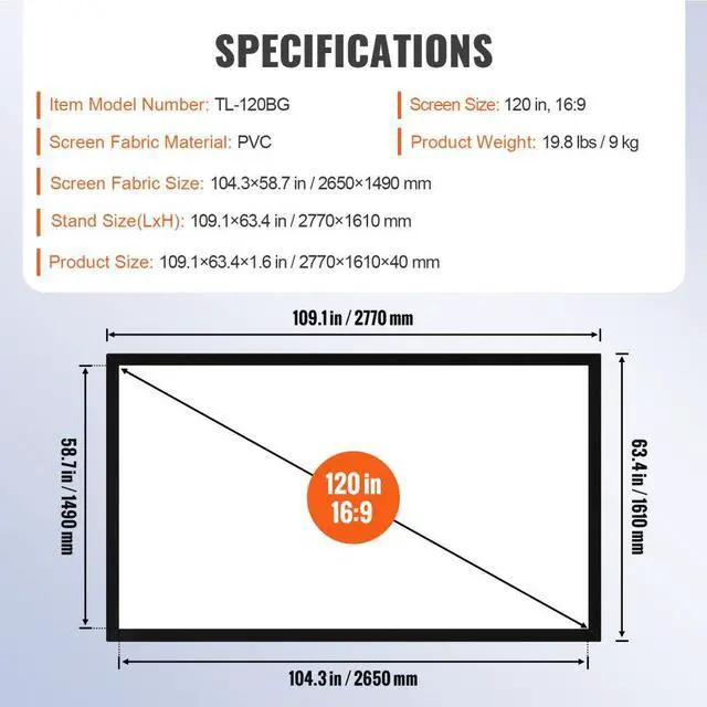 Alt view image 8 of 8 - VEVOR 120" Aluminum Fixed Frame 16:9 Projector Screen Velvet Matte White Home Office