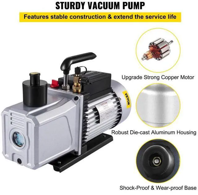 Alt view image 4 of 8 - VEVOR 12cfm Vacuum Pump Single Stage Sae 1/4" Refrigeration Repair Medical Appliances