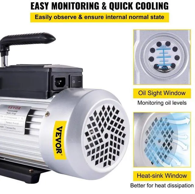 Alt view image 6 of 8 - VEVOR 12cfm Vacuum Pump Single Stage Sae 1/4" Refrigeration Repair Medical Appliances