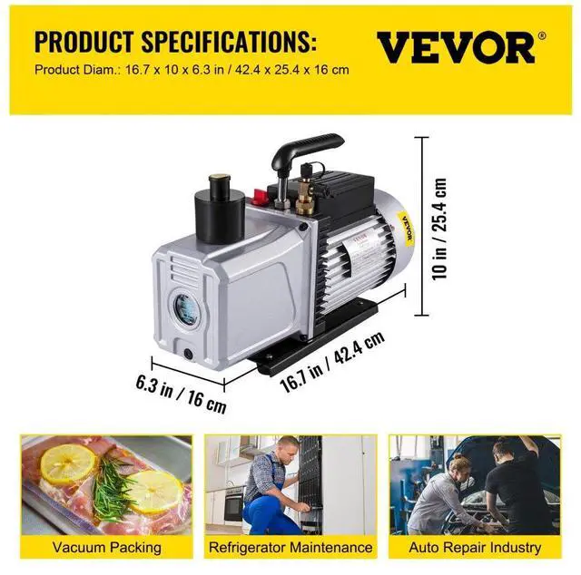 Alt view image 8 of 8 - VEVOR 12cfm Vacuum Pump Single Stage Sae 1/4" Refrigeration Repair Medical Appliances