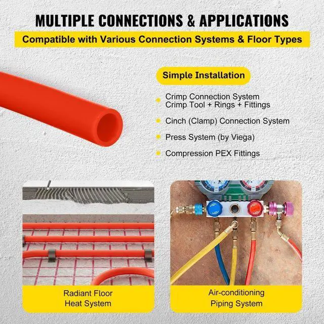 Alt view image 9 of 9 - VEVOR 1/2x300ft Pex Tubing Oxygen Barrier O2 Evoh Red Radiant For In Floor Heat