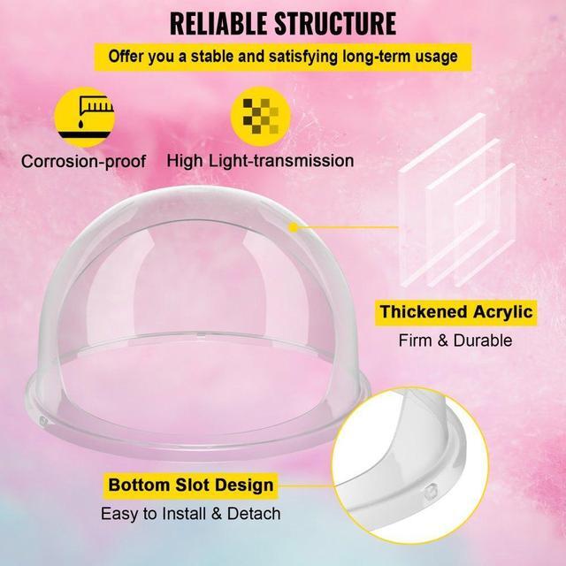 Alt view image 8 of 11 - VEVOR Cotton Candy Machine Pink Floss Maker Party 20.5" Bubble Shield Cover Clear