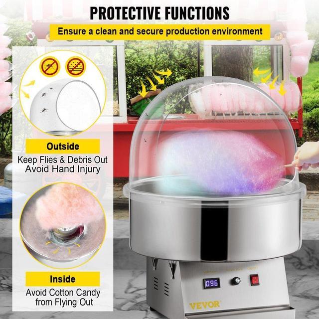 Alt view image 9 of 11 - VEVOR Cotton Candy Machine Pink Floss Maker Party 20.5" Bubble Shield Cover Clear