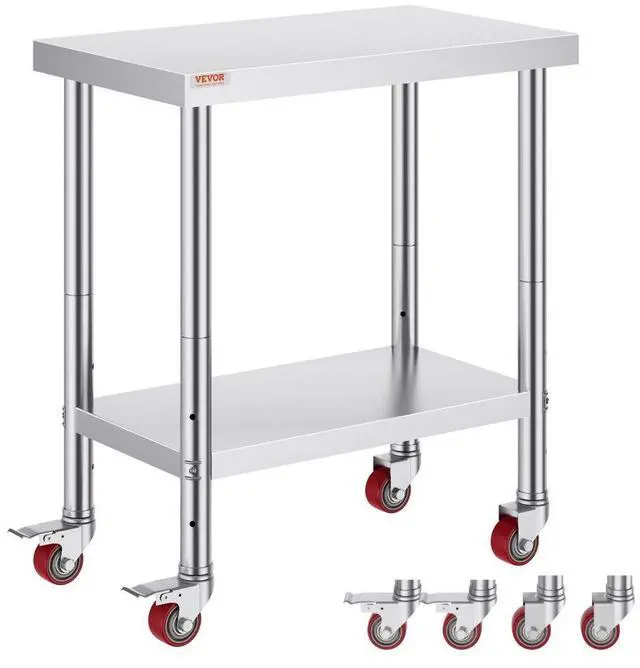 Alt view image 5 of 11 - VEVOR 30"x18" Kitchen Work Table With Wheels Shelving Rolling Adjustable Undershelf