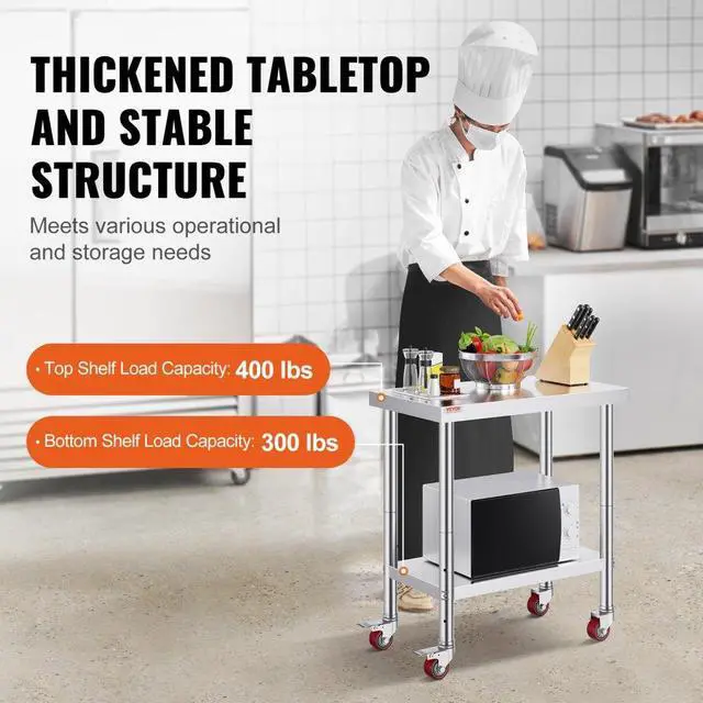 Alt view image 7 of 11 - VEVOR 30"x18" Kitchen Work Table With Wheels Shelving Rolling Adjustable Undershelf