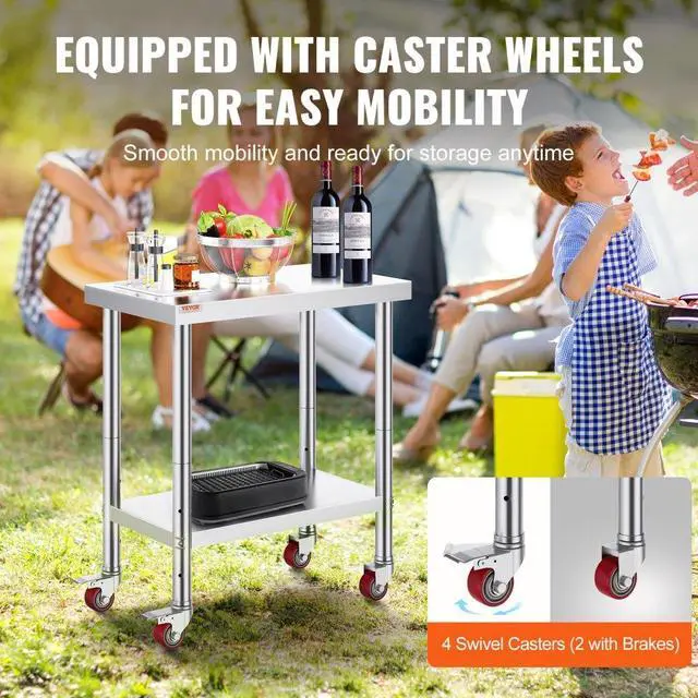 Alt view image 8 of 11 - VEVOR 30"x18" Kitchen Work Table With Wheels Shelving Rolling Adjustable Undershelf