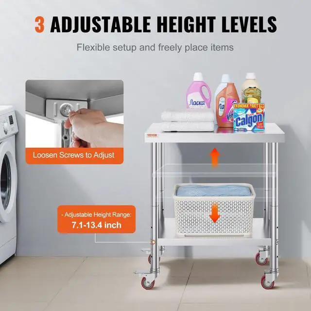 Alt view image 9 of 11 - VEVOR 30"x18" Kitchen Work Table With Wheels Shelving Rolling Adjustable Undershelf