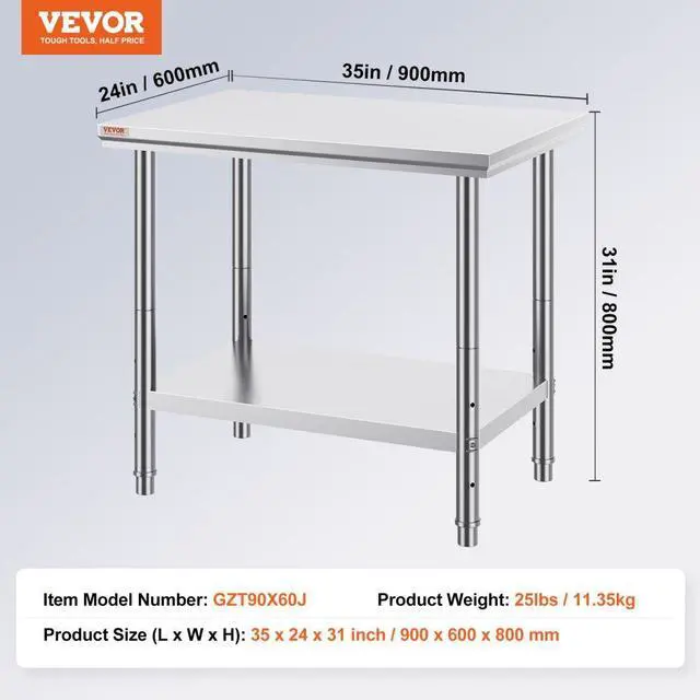 Alt view image 8 of 8 - 24" X 36" Stainless Steel Kitchen Work Table Commercial Restaurant Table