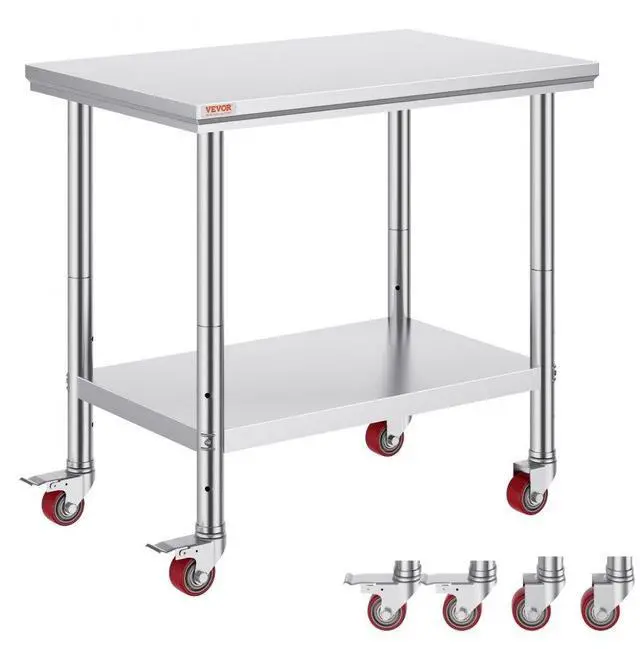 Alt view image 6 of 12 - VEVOR 36x24 Stainless Steel Work Table 4 Casters Easy Cleaning Overshelf Prep Tables