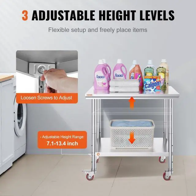 Alt view image 10 of 12 - VEVOR 36x24 Stainless Steel Work Table 4 Casters Easy Cleaning Overshelf Prep Tables